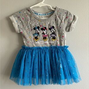 Disney Parks Baby Girls Blue Tutu Dress Gray Snap Bodysuit Minnie Mouse 6M
